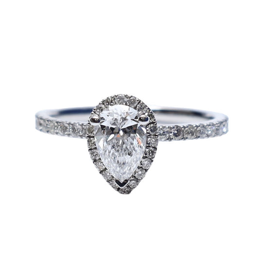 Single Halo Pear Shape Diamond Ring