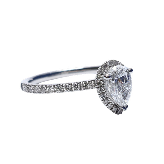 Single Halo Pear Shape Diamond Ring