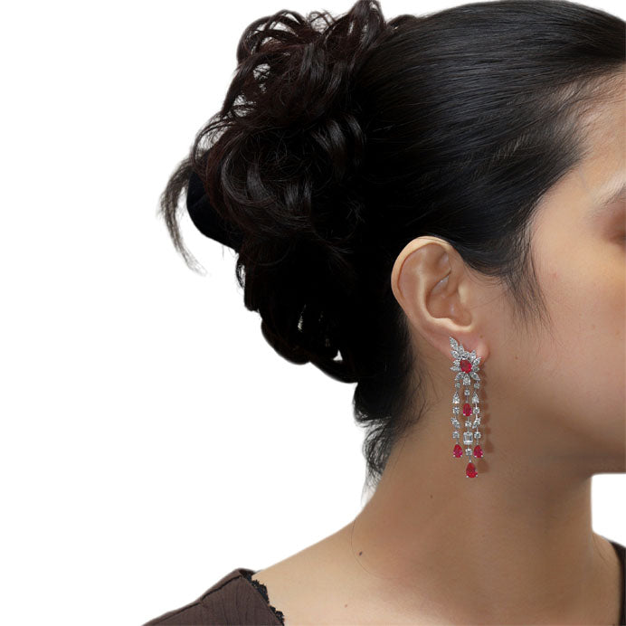 Diamond Earring with Red Stone